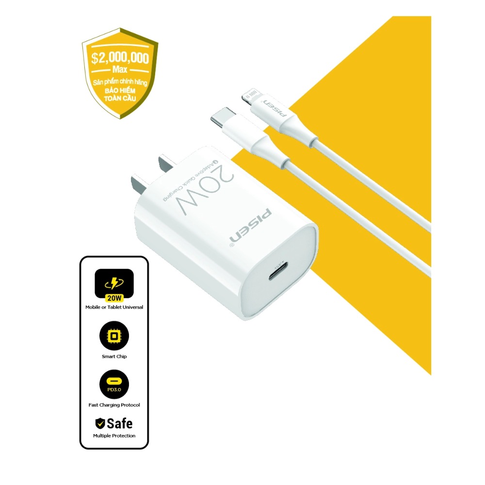 Bộ sạc TypeC-Lighting Pisen TS-C135 20w QUICK- Mr White
