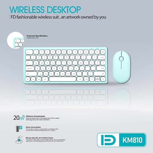 Bàn Phím + chuột màu combo bluetooth Không Dây FD - KM810