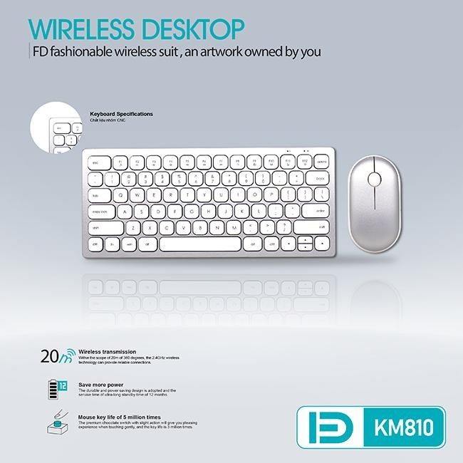 Bàn Phím + chuột màu combo bluetooth Không Dây FD - KM810