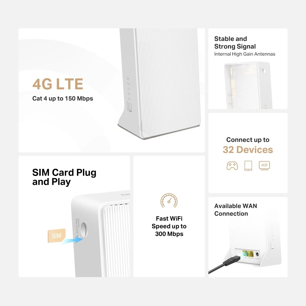 Cục modem Phát Wifi từ sim 4G LTE Mercusys MB112-4G Chính hãng (32 user) FV