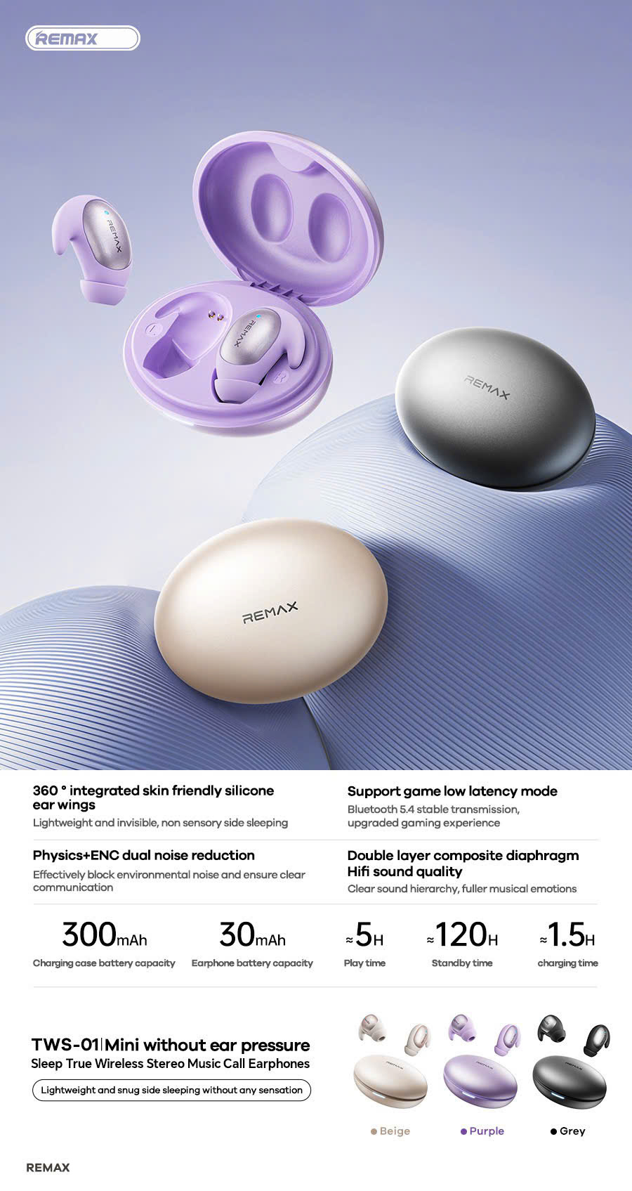 Tai Nghe Bluetooth mini REMAX TWS-01 V5.4 30mAh/300mAh