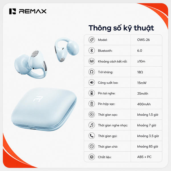 Tai Nghe Bluetooth Remax OWS-26.  đen