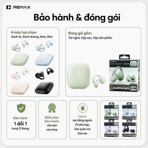 Tai Nghe Bluetooth Remax OWS-26.  đen