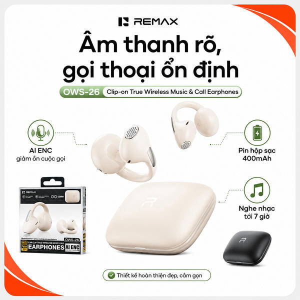 Tai Nghe Bluetooth Remax OWS-26.  đen