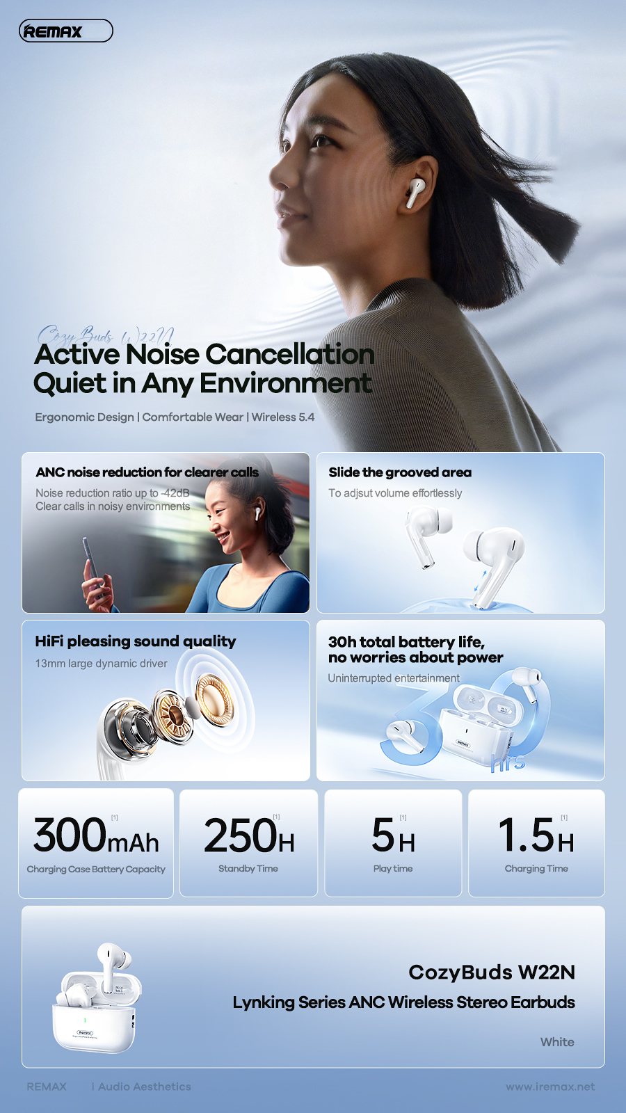 Tai nghe Bluetooth Remax W22N Lynking Series ANC Wireless Stereo Earbuds CozyBuds