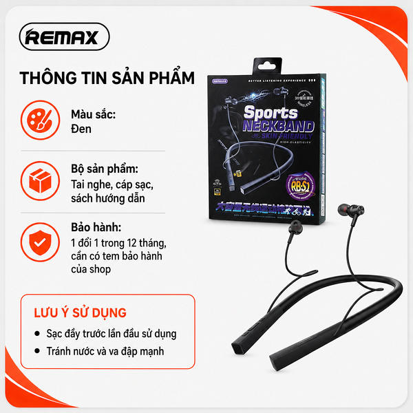 Tai Nghe thể thao Bluetooth Vòng Cổ Remax RB-S1.