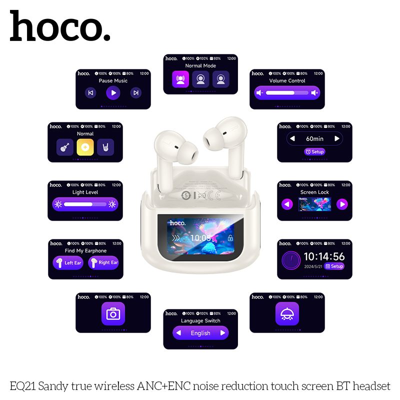 Tai nghe Bluetooth Hoco EQ21 ANC+ENC màn cảm ứng