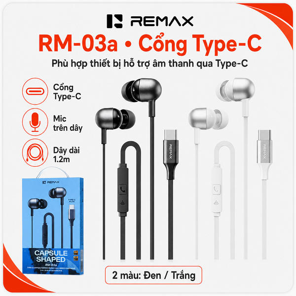Tai nghe dây đầu tròn 3.5 Remax RM-03 Cổng