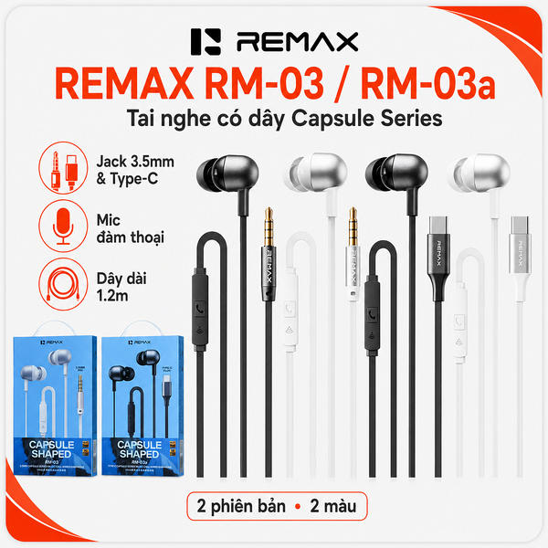 Tai nghe dây đầu tròn 3.5 Remax RM-03 Cổng