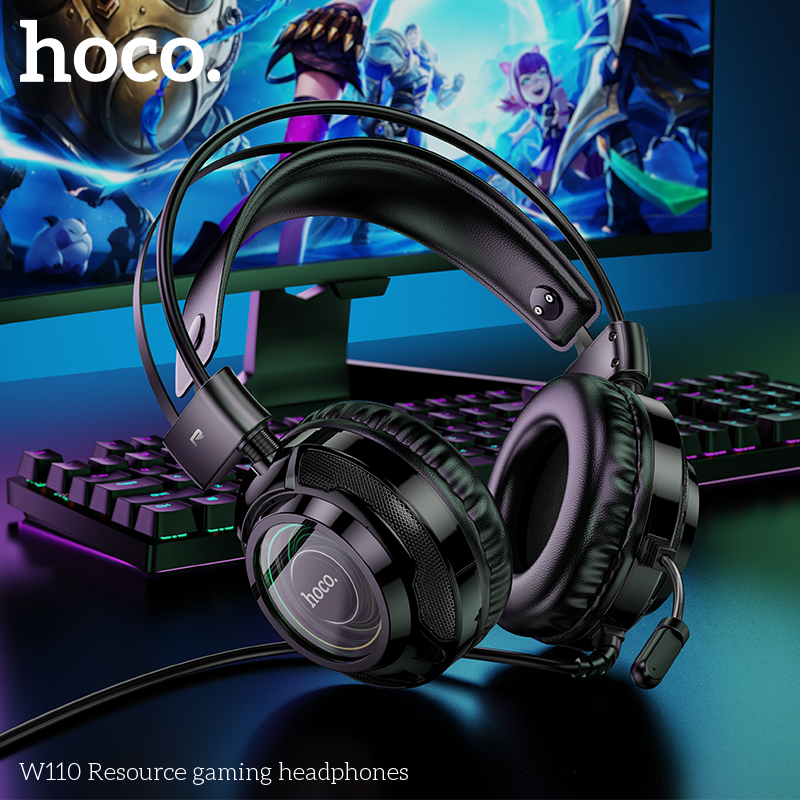 Tai nghe chụp tai game Hoco W110 có đầu chuyển cắm máy tính bàn