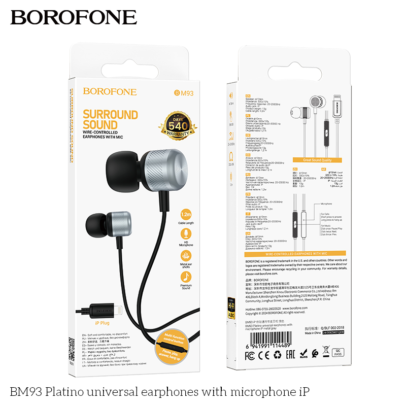 Tai nghe dây Borofone BM93 Đầu Lighting - Đầu Lighting