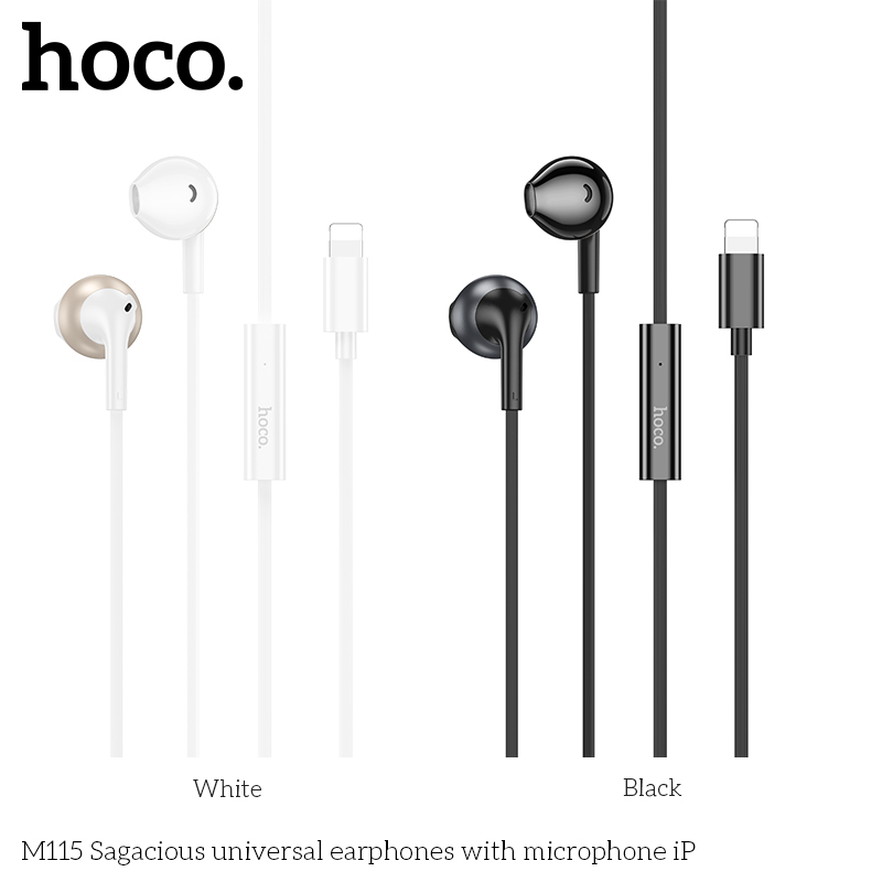 Tai nghe dây đầu lighting Hoco M115 - Đen trắng