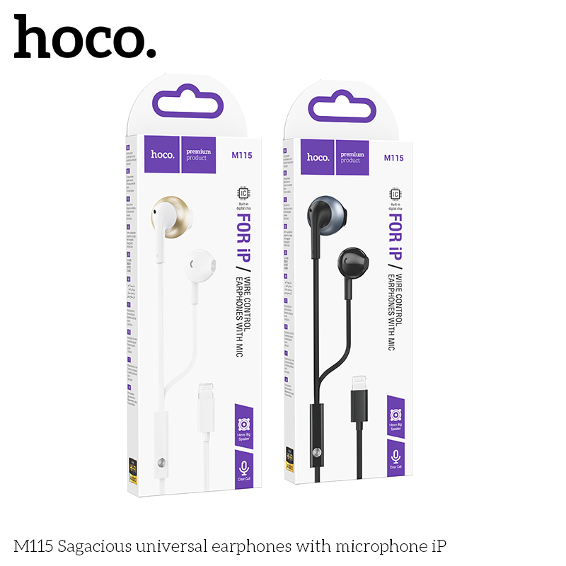 Tai nghe dây đầu lighting Hoco M115 - Đen trắng