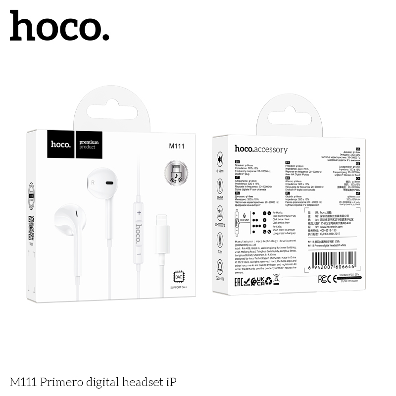 Tai nghe dây đầu Lighting Hoco M111