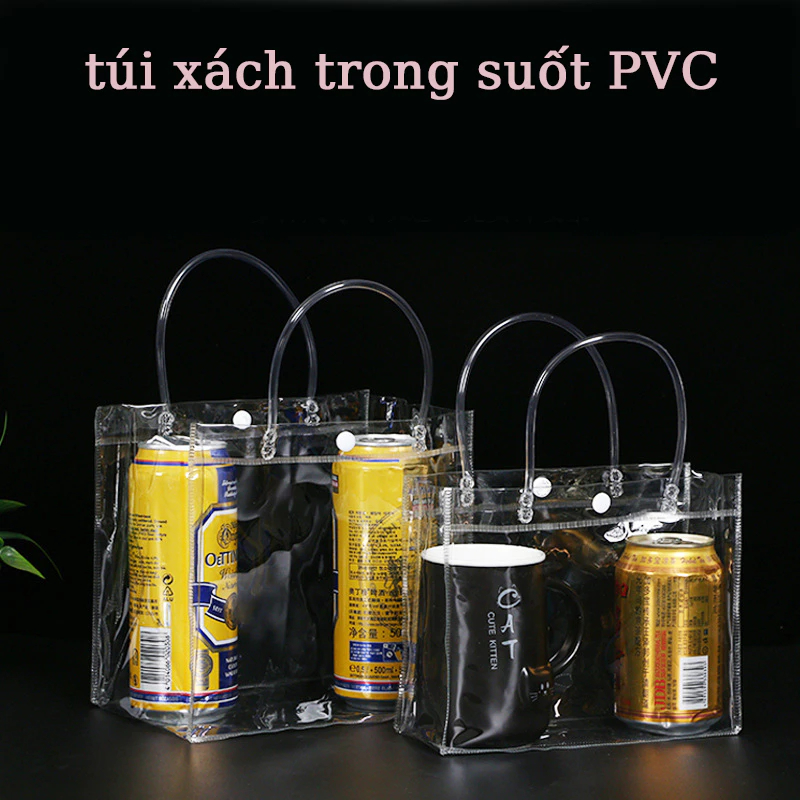 Túi Nhựa PVC Trong Suốt 2 Quai Nút Bấm 20x25x7cm
