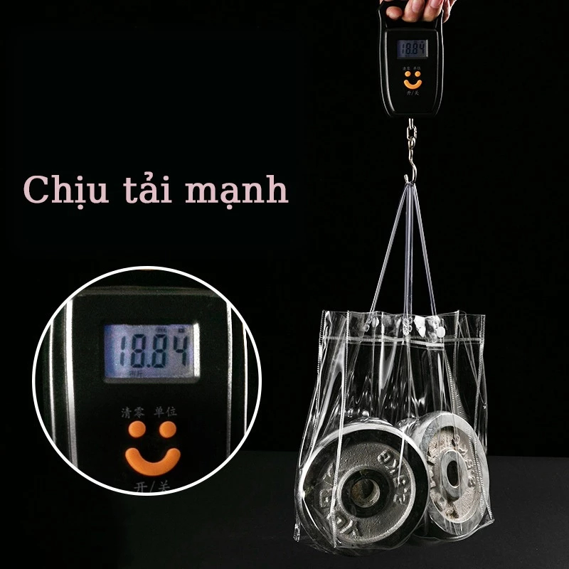 Túi Nhựa PVC Trong Suốt 2 Quai Nút Bấm 20x25x7cm