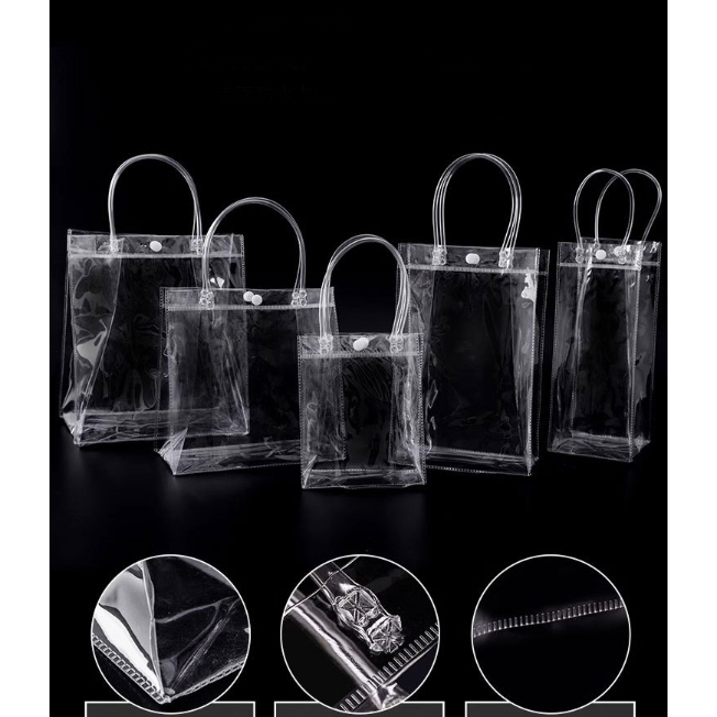Túi Nhựa PVC Trong Suốt 2 Quai Nút Bấm 20x25x7cm