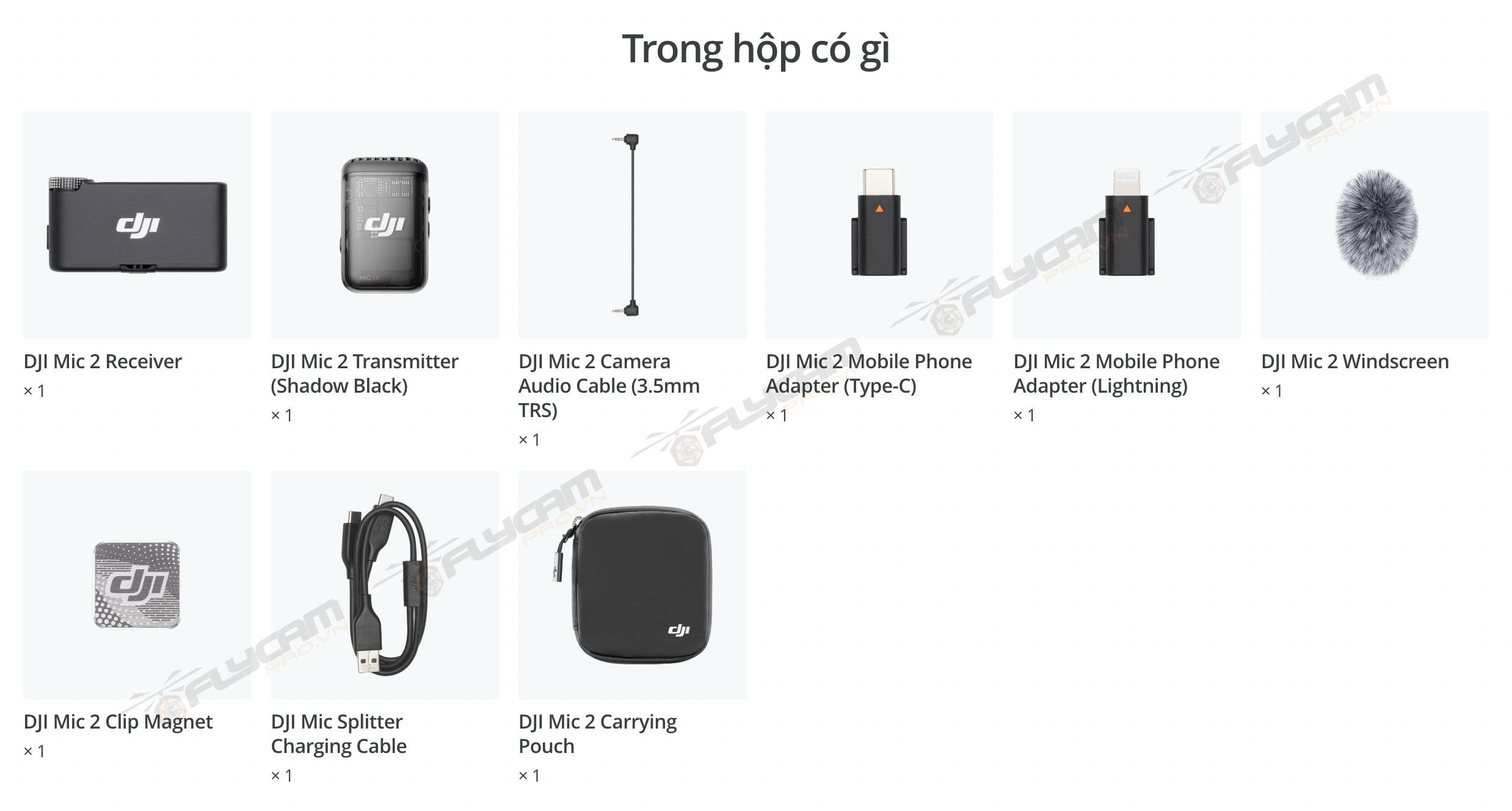 Micro thu âm DJI Mic 2 (1 TX + 1 RX) 1 mic + 1 thu + phụ kiện