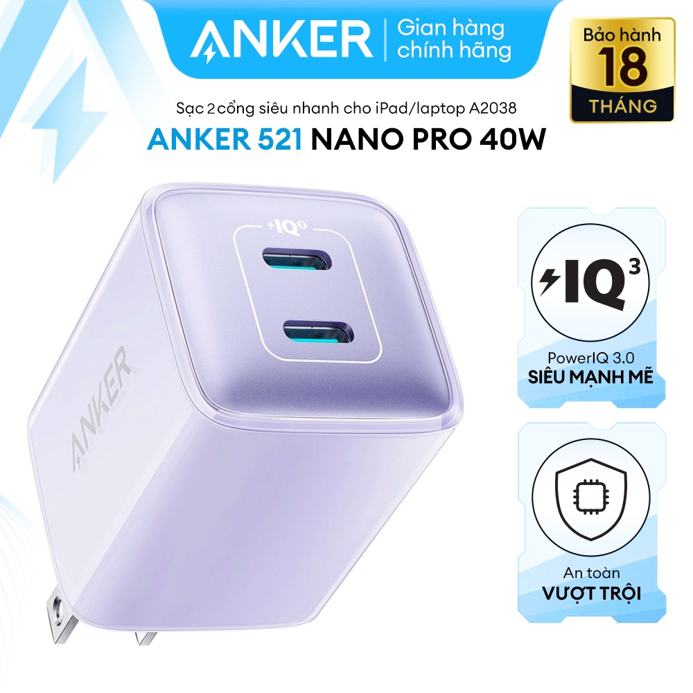 Cốc sạc 2 cổng Anker 521 Nano Pro 2C 40W
