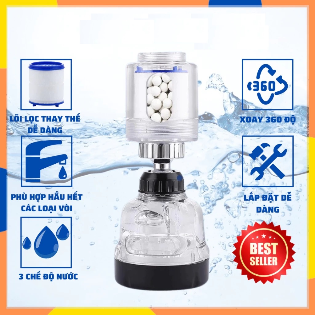 Đầu Lọc Tạp Chất Nối Vòi Nước Có Thể Xoay 360 Độ (2 Trục)