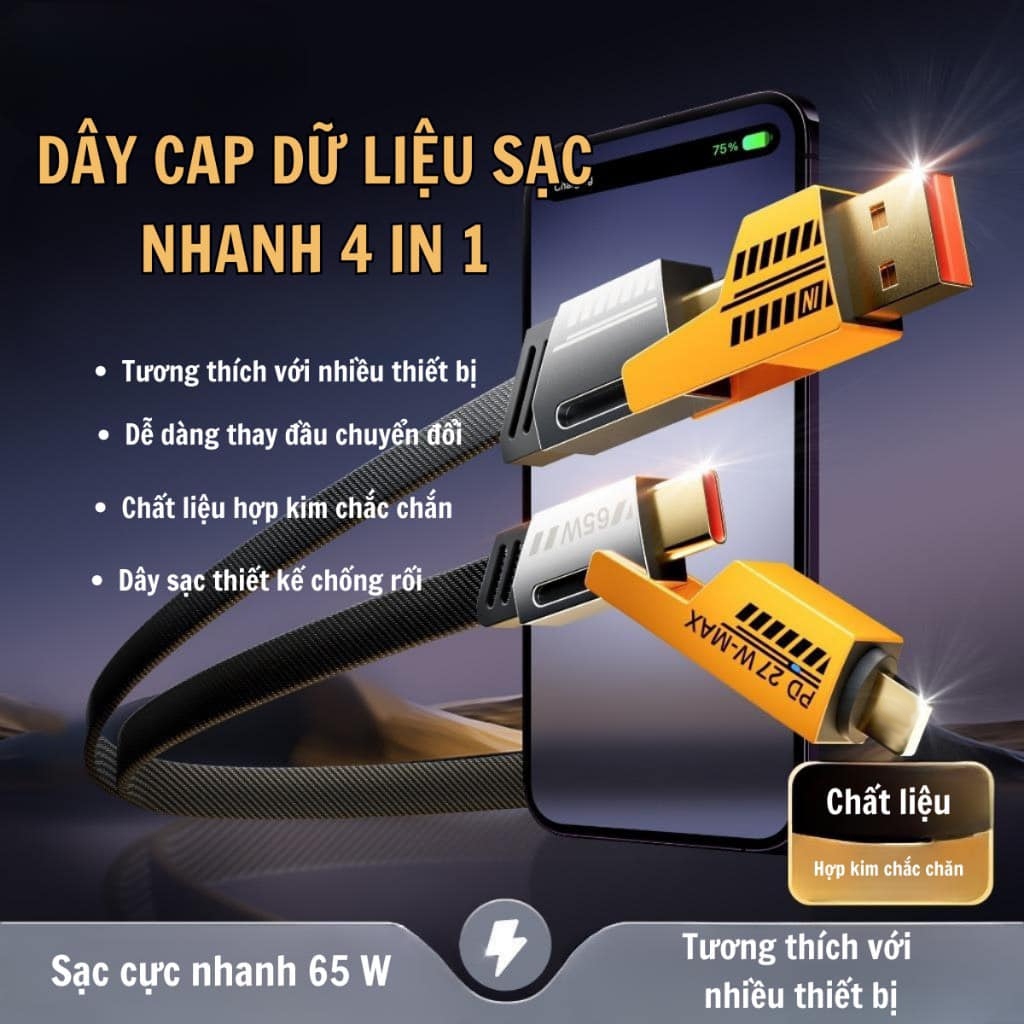 Cáp sạc 4 đầu 27W 4in1 tốt rẻ