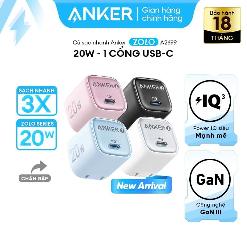 Cốc sạc TypeC Anker Zolo 1C 20W_A2699J51