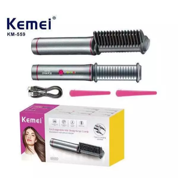 Lược Điện Chải Thẳng Tóc Ion Âm Kemei KM-559 Nóng Nhanh Bỏ Túi Gọn Nhẹ