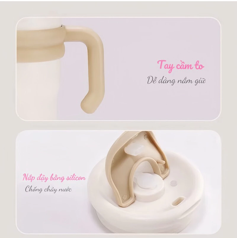 Ly nước giữ nhiệt Water Goblet trơn dán hình có quai cầm 700ml