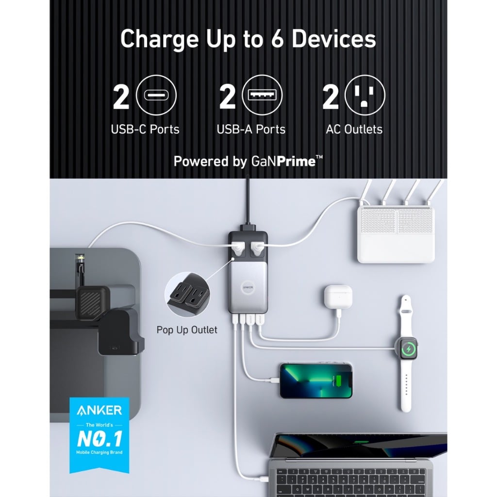 Đế sạc Anker 727 GaNPrime 100W 2AC2C2A Đen xám (Black+Gray) B2C_A91261F1