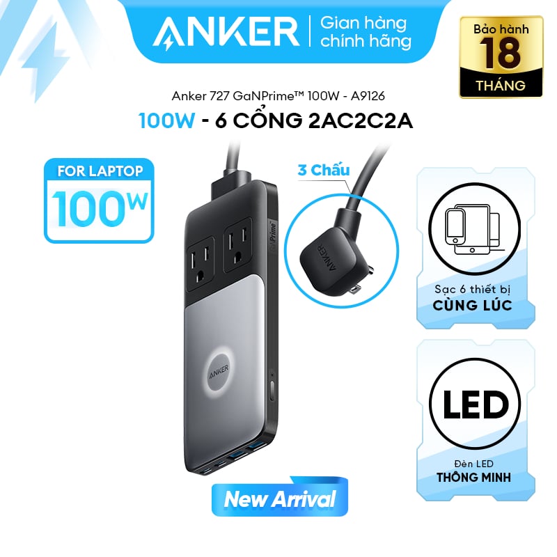 Đế sạc Anker 727 GaNPrime 100W 2AC2C2A Đen xám (Black+Gray) B2C_A91261F1