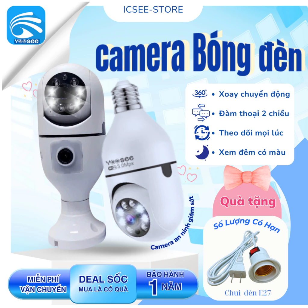 Camera Wifi Yoosee 8177 đuôi đèn trong nhà