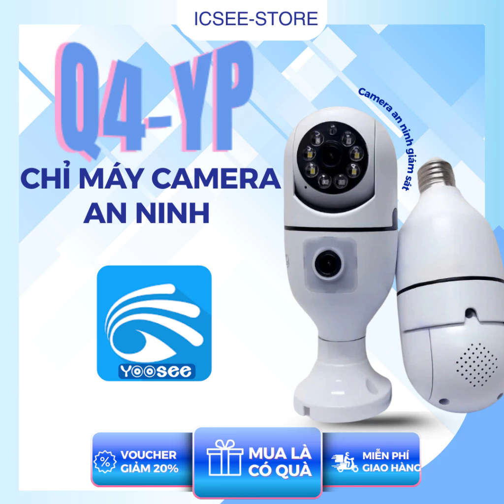 Camera Wifi Yoosee Q4 2 mắt, đuôi đèn trong nhà