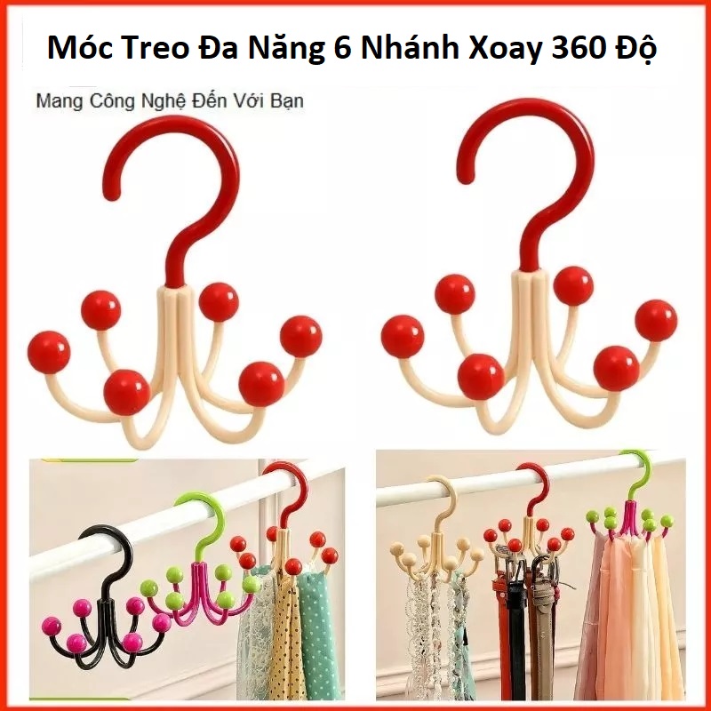 Móc Treo Đa Năng 6 Nhánh Bi Xoay 360 Độ màu ngẫu nhiên