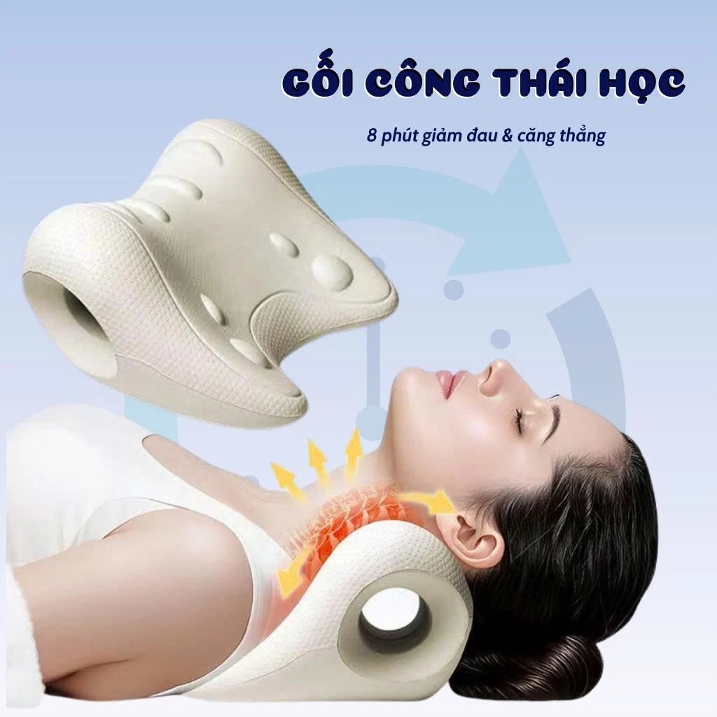 Gối Massage Kê Cổ Gáy Công Thái Học Kéo Dãn Đốt Sống