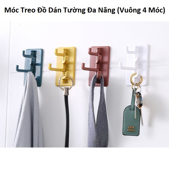 Móc Treo Đồ Dán Tường Đa Năng (Vuông 4 Móc)