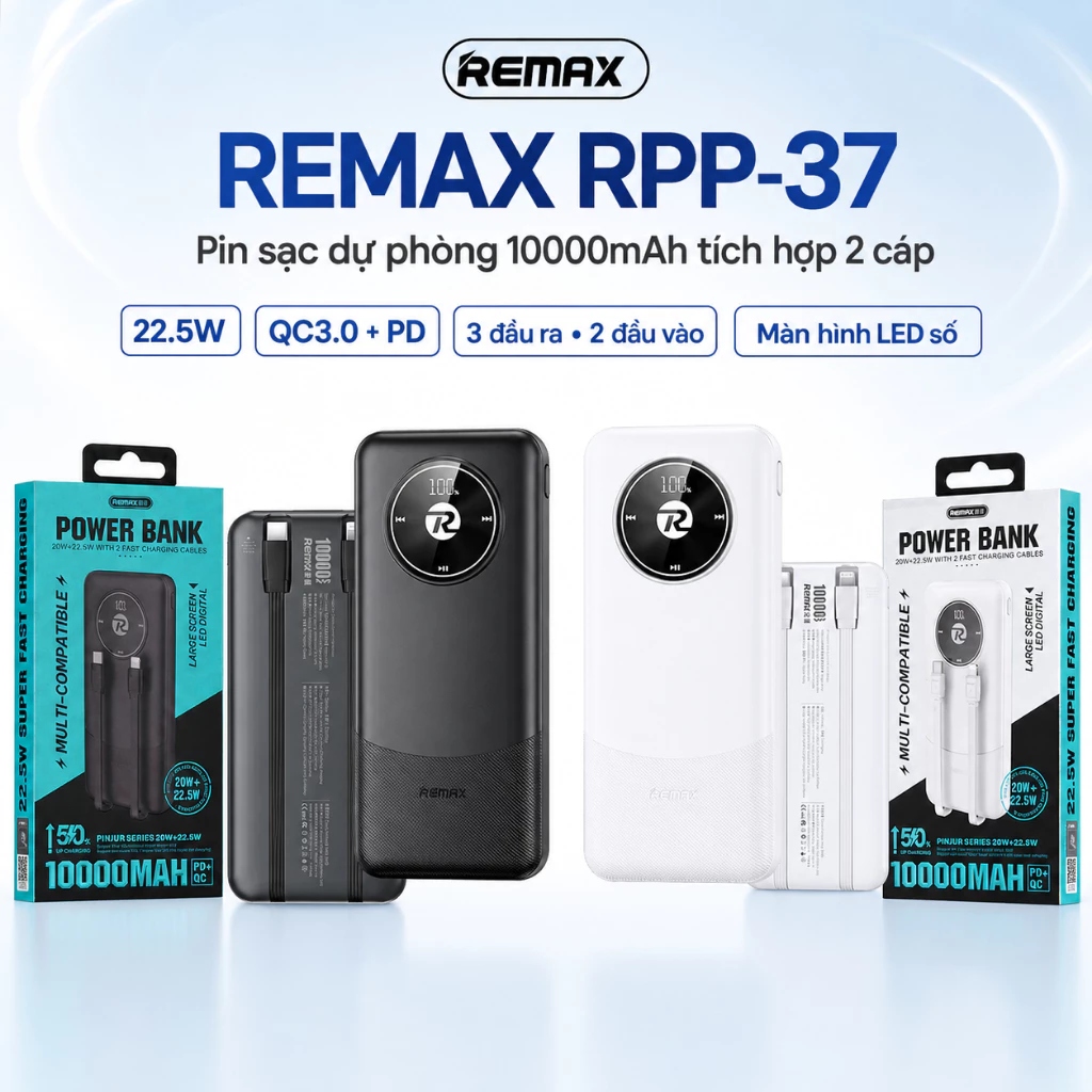 Sạc dự phòng Sạc Nhanh 22.5W Remax RPP-37 10.000mah