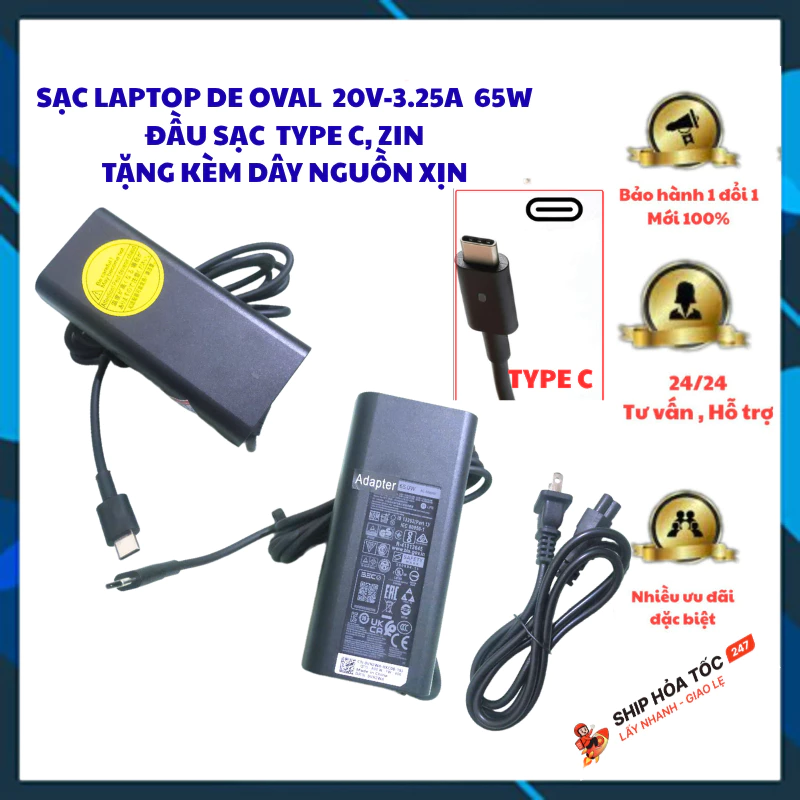 Sạc nguồn laptop 65W TypeC Ovan 20V-3.25A có hộp