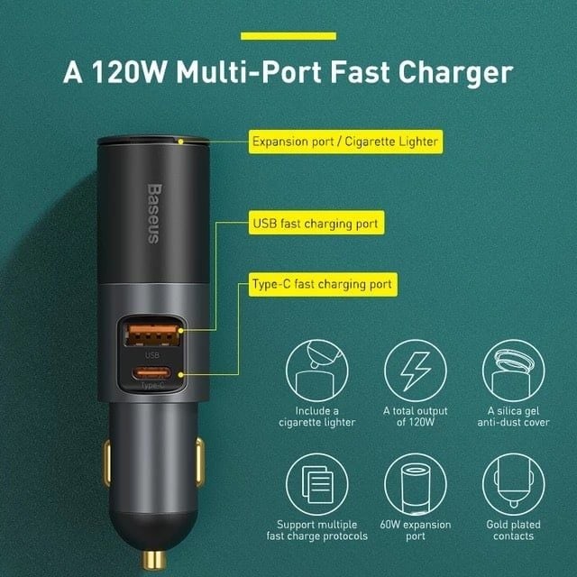 Tẩu Sạc ô tô mở rộng 120W Baseus Share Together
