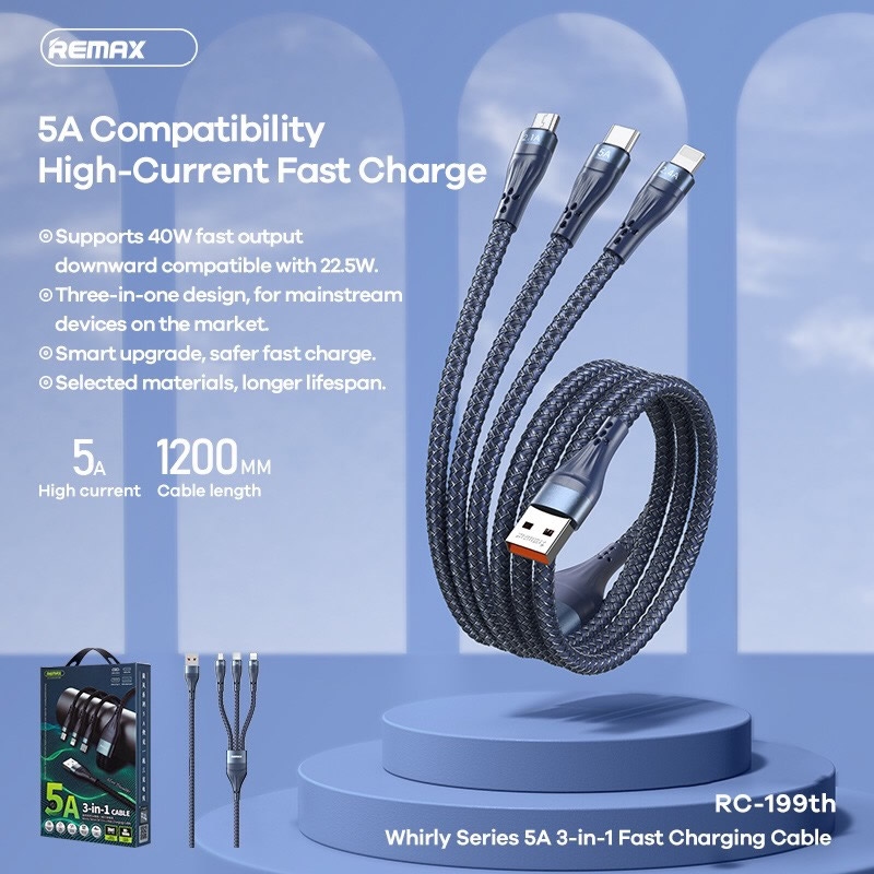 Cáp Sạc 3 Đầu  Nhanh 6A Remax RC-199th.