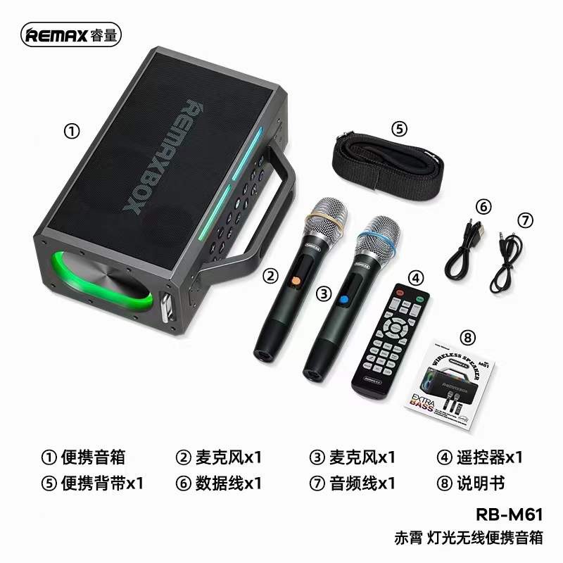 Loa Bluetooth REMAX Crimsoy Series Portable RB-M61 180W kèm 2 Micro