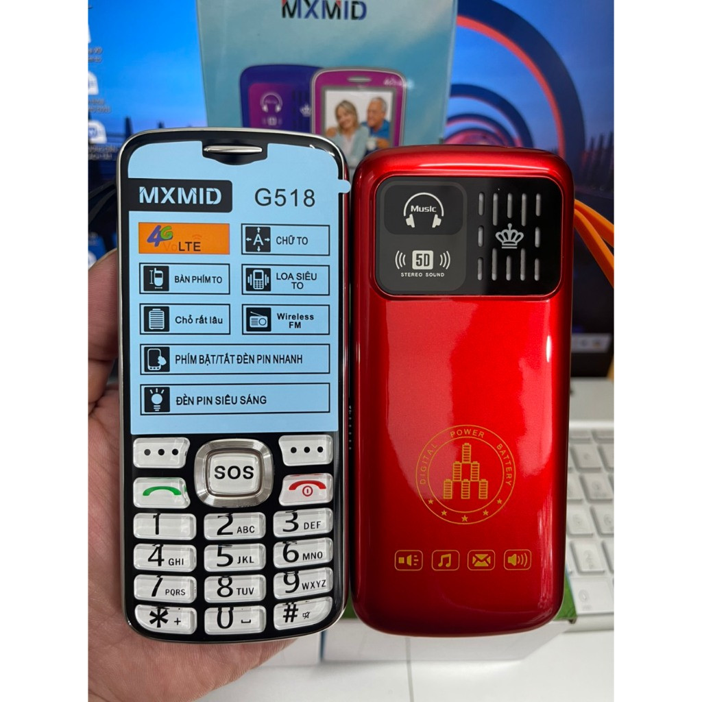 Điện thoại Người già MXMID G518 4G Bao cắt sóng - Sóng 4G chuẩn