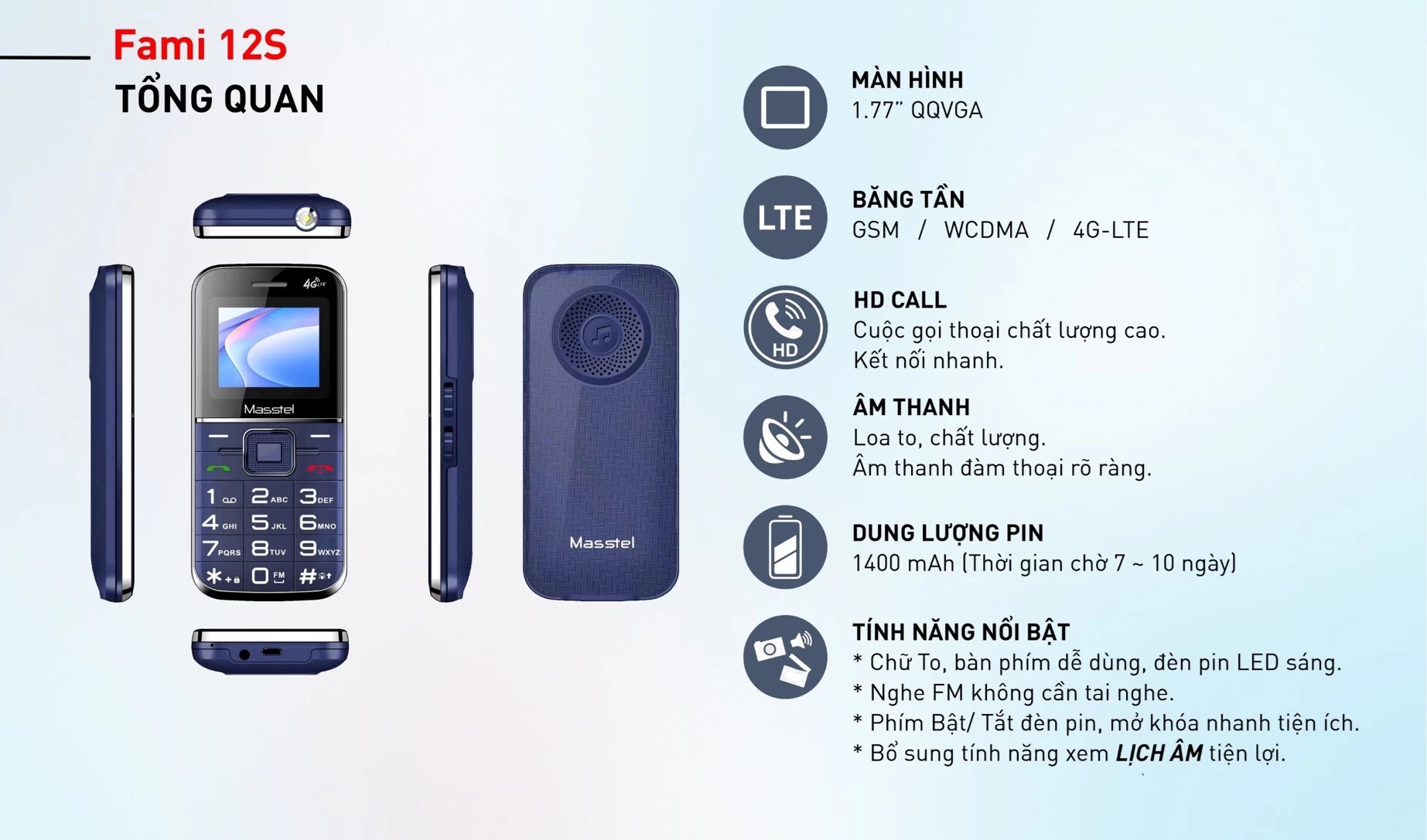 Điện thoại MASSTEL Fami 12s 4G - Sóng 4G chuẩn