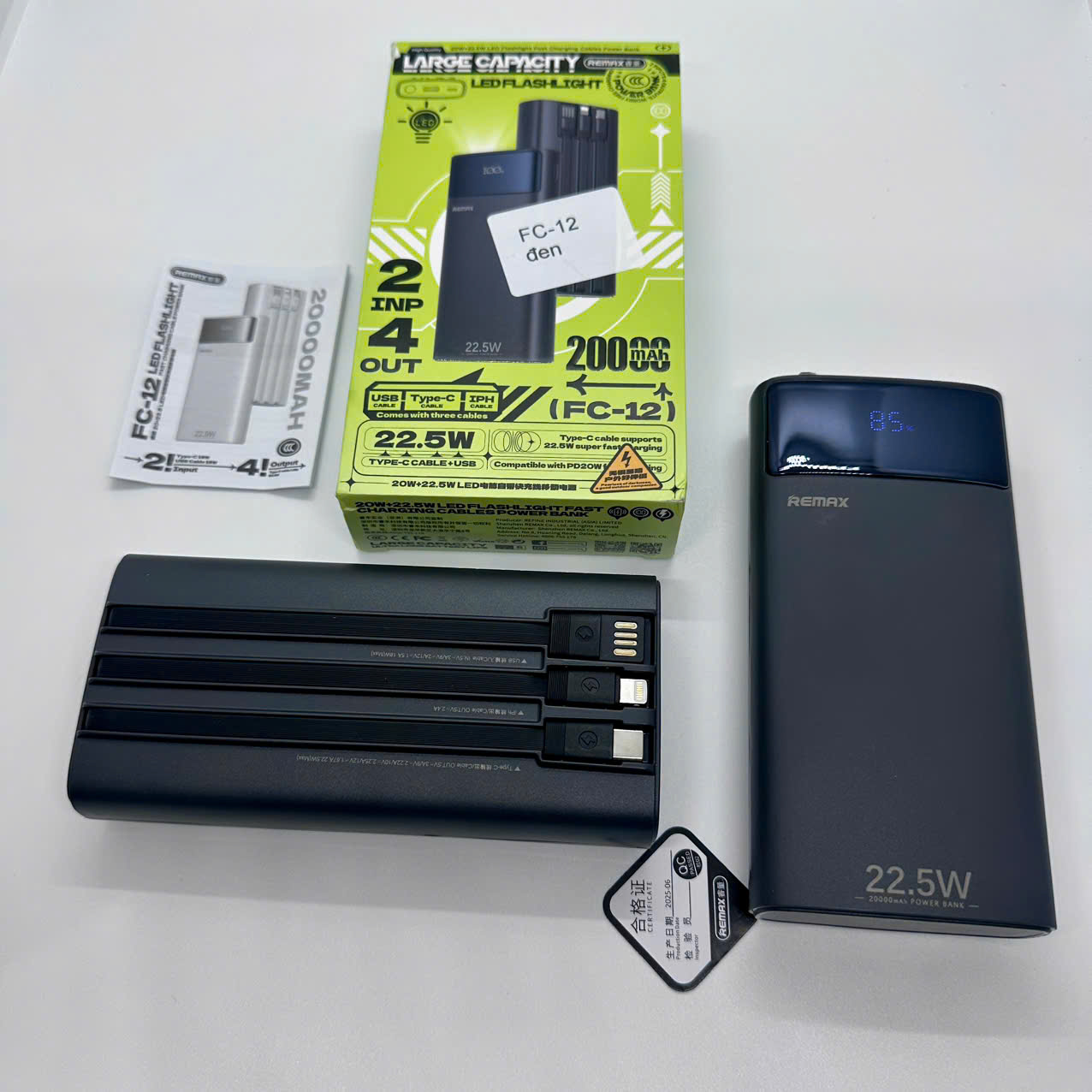 Sạc dự phòng Remax FC-12 20.000mah 22.5w đen