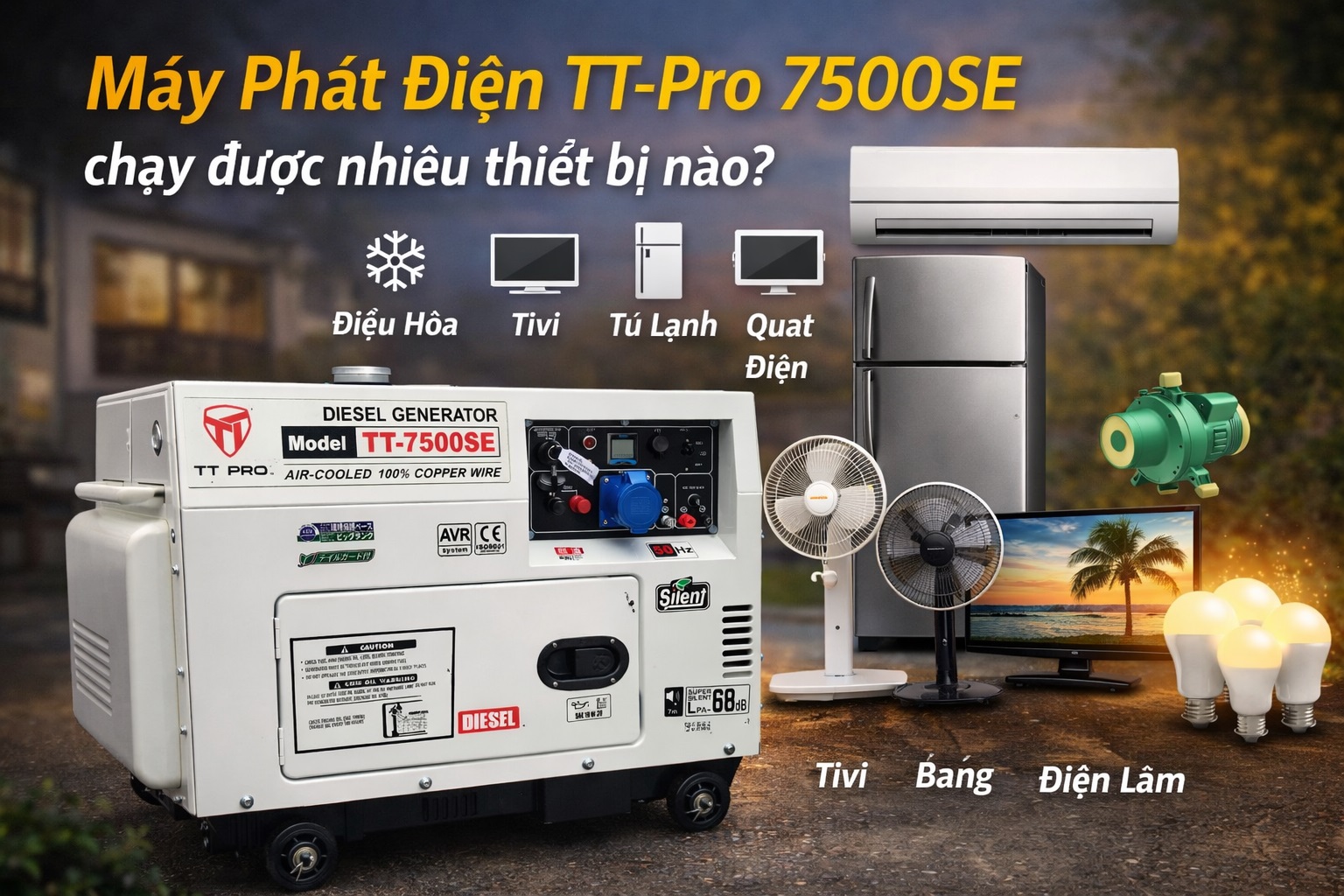 Máy phát điện 5kW chạy được những thiết bị nào?