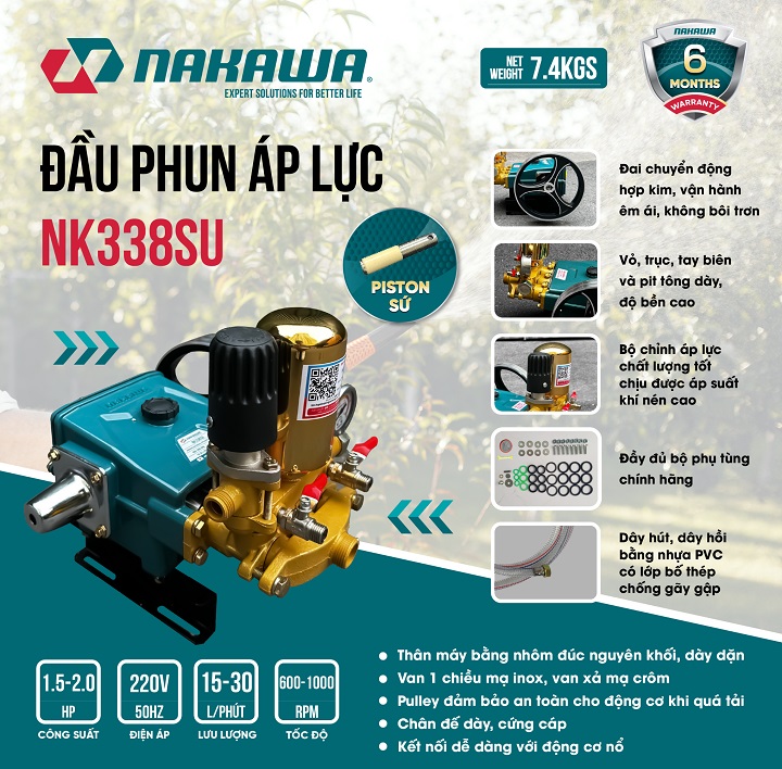 Đầu Phun Xịt Nakawa 1Hp NK338SU Piston Sứ