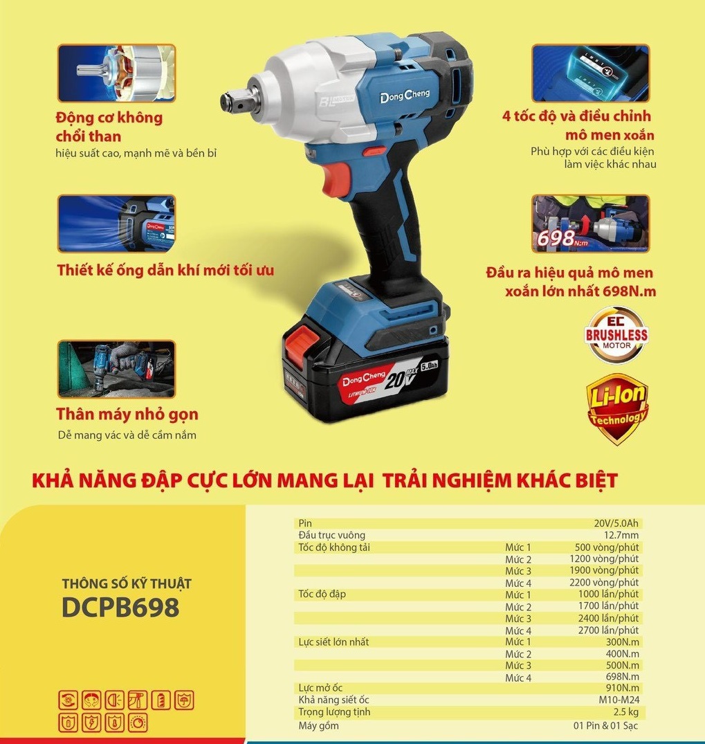 Máy Bắt Ốc Dùng Pin 20V Dongcheng DCPB698