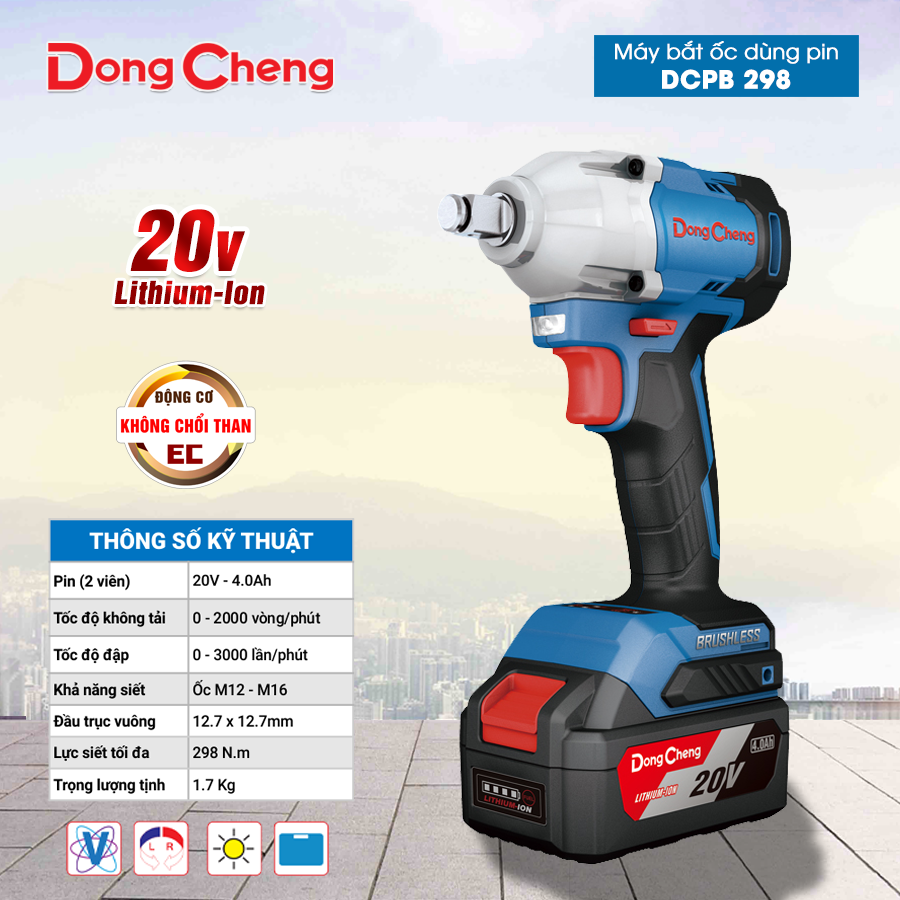 Máy Bắt Ốc Dùng Pin Dongcheng DCPB298 2 Pin 1 Sạc