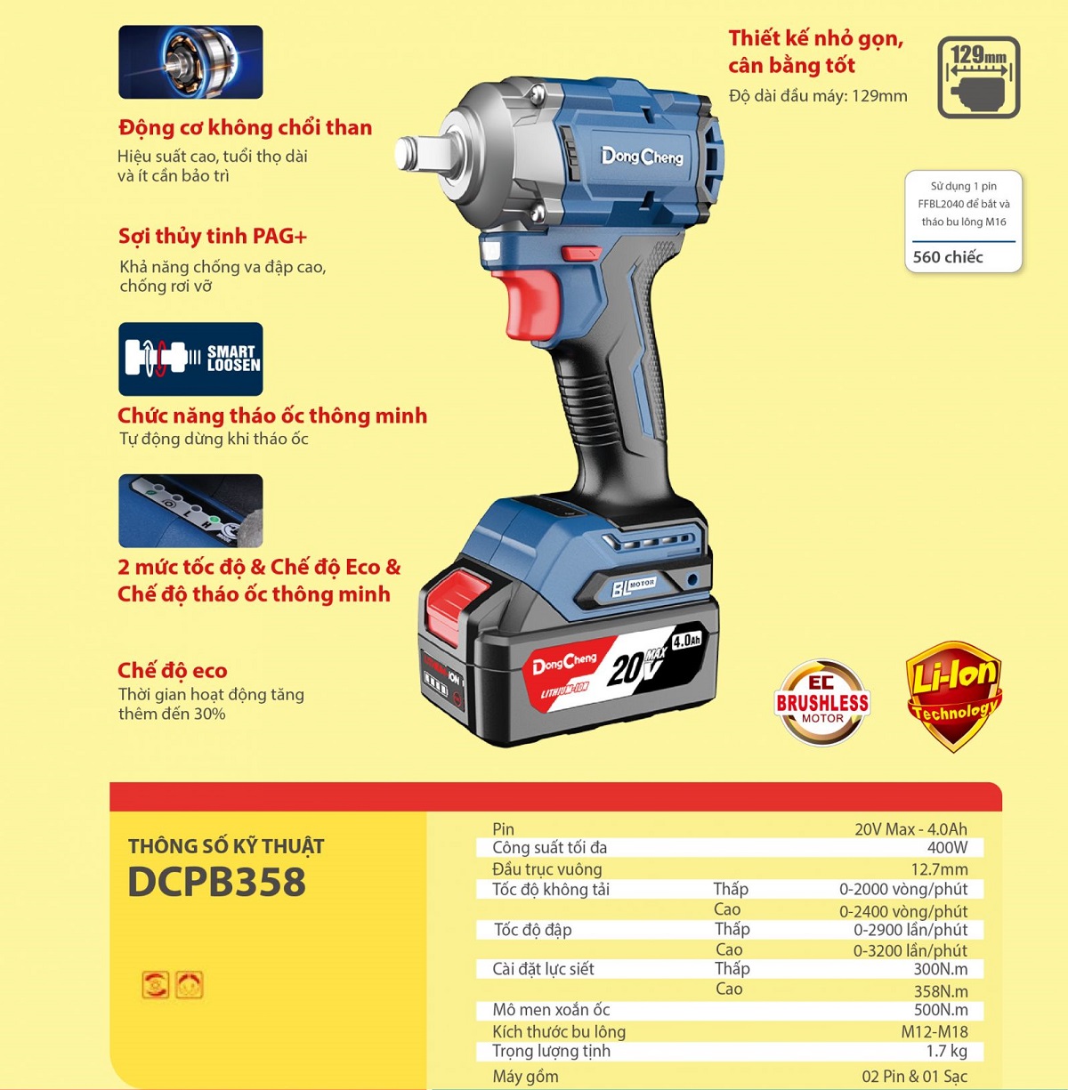 Máy Bắt Ốc Dùng Pin Dongcheng DCPB 358