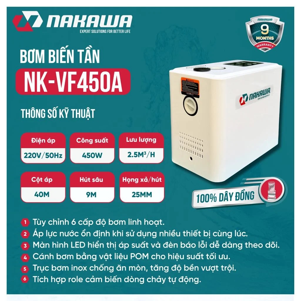Máy Bơm Tăng Áp Biến Tần Nakawa NK-VF450A