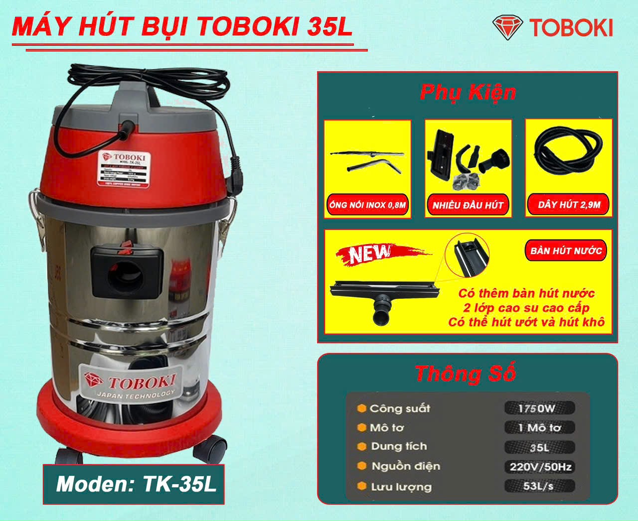Máy Hút Bụi 1750W Toboki TK-35L